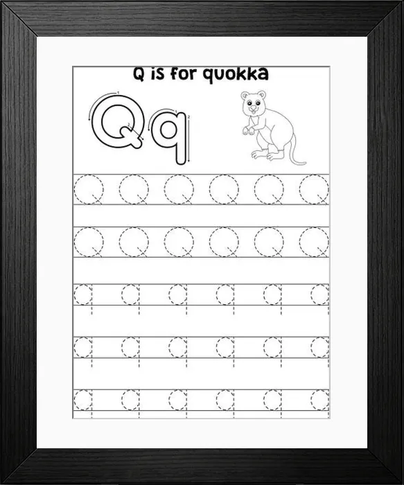 Framed Print : Quokka Animal Tracing Letter ABC Coloring Page Q Framed Print : Quokka Animal Tracing Letter ABC Coloring Page Q