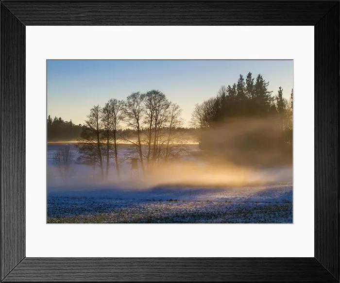 Framed Print : ground fog over snowy landscape in morning sun, Germany, Bavaria Framed Print : ground fog over snowy landscape in morning sun, Germany, Bavaria