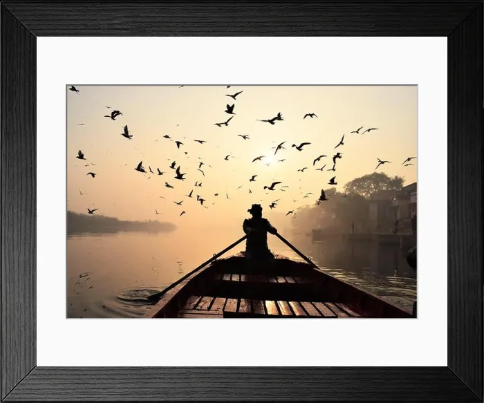 Framed Print : An early morning view of Yamuna Ghaat full of birds Framed Print : An early morning view of Yamuna Ghaat full of birds