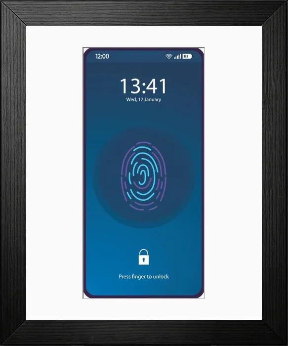 Framed Print : Fingerprint lock app smartphone interface vector template Framed Print : Fingerprint lock app smartphone interface vector template
