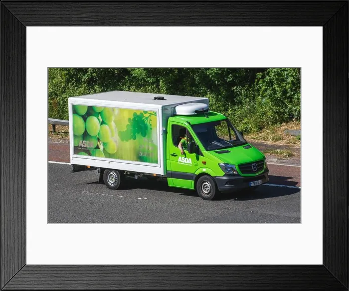 Framed Print : Asda on-line supermarket delivery; Mercedes Benz vehicle driving on the M6 motorway, UK Framed Print : Asda on-line supermarket delivery; Mercedes Benz vehicle driving on the M6 motorway, UK