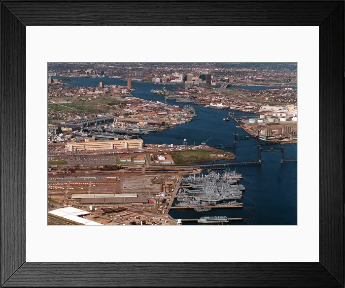 Framed Print : An aerial view of the Norfolk Naval Shipyard located on the Elizabeth River