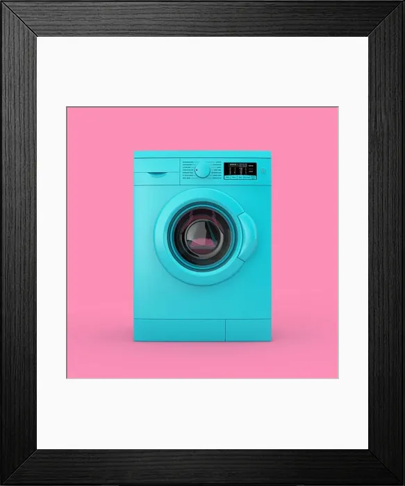 Framed Print : Modern Blue Washing Machine Duotone on a pink background. 3d Rendering Framed Print : Modern Blue Washing Machine Duotone on a pink background. 3d Rendering