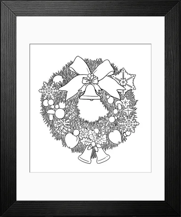 Framed Print : Christmas wreath and christmas bell. Christmas template for coloring Framed Print : Christmas wreath and christmas bell. Christmas template for coloring