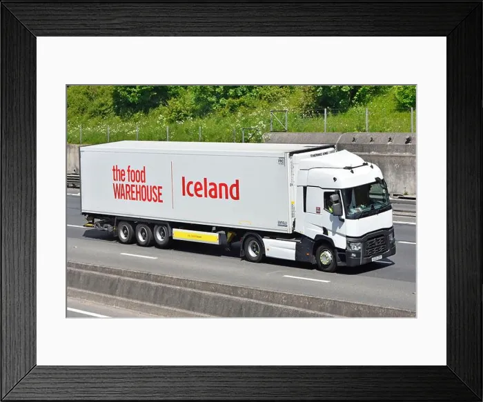 Framed Print : Side & front view Iceland advertising food warehouse frozen foods & groceries retail business supply chain delivery Framed Print : Side & front view Iceland advertising food warehouse frozen foods & groceries retail business supply chain delivery
