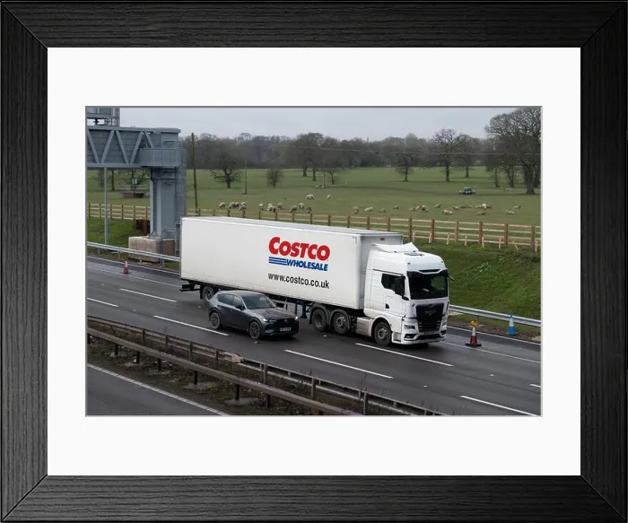 Framed Print : Costco lorry on the M42 motorway, West Midlands, UK