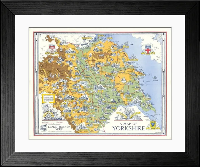 Framed Print : A Pictorial Map of Yorkshire by Estra Clark for British Railways 44x56cm 1949 Framed Print : A Pictorial Map of Yorkshire by Estra Clark for British Railways 44x56cm 1949