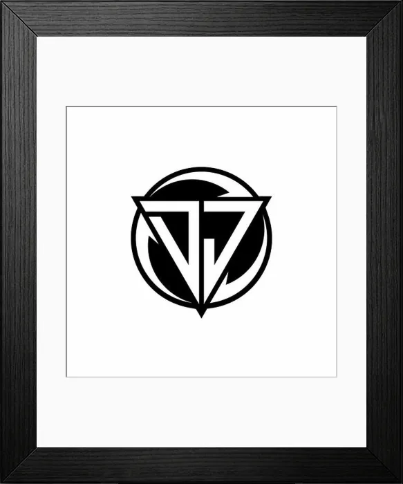 Framed Print : DJ logo with triangle shape and circle rounded design template isolated on white background Framed Print : DJ logo with triangle shape and circle rounded design template isolated on white background