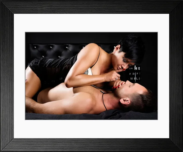 Framed Print : Young sexy couple in a bed Framed Print : Young sexy couple in a bed