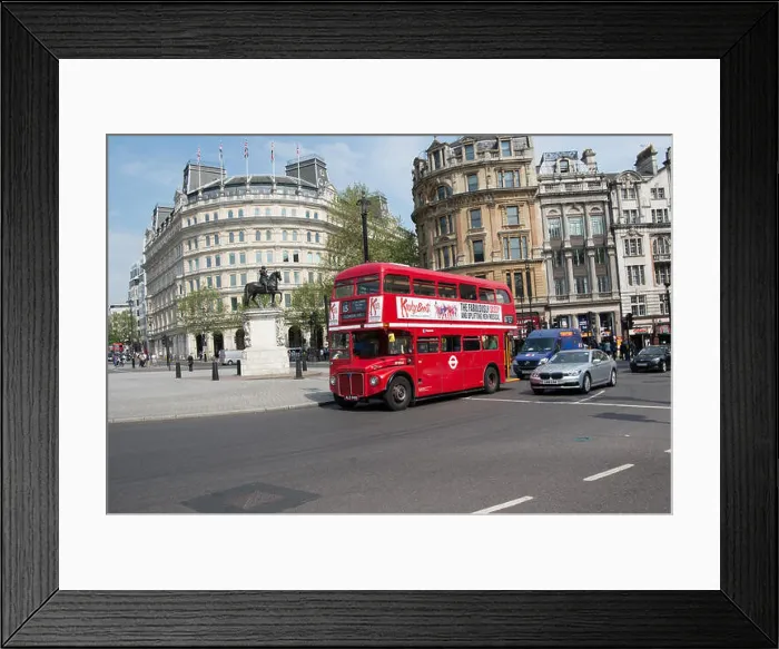 Framed Print : An AEC Routemaster bus operated by Stagecoach London on heritage route 15 passes the statue of King Charles I Framed Print : An AEC Routemaster bus operated by Stagecoach London on heritage route 15 passes the statue of King Charles I