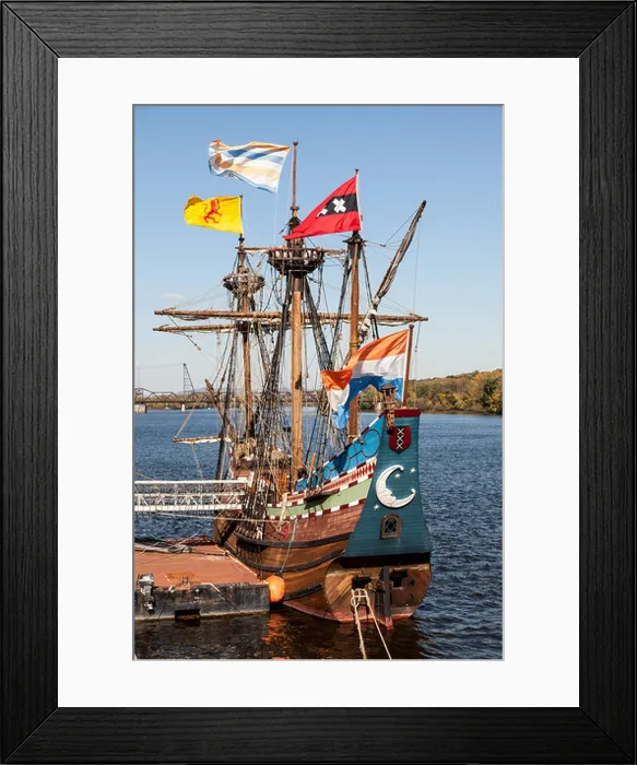 Framed Print : Henry Hudson replica ship, the Half Moon, docked in Albany, New York State, on Hudson River Framed Print : Henry Hudson replica ship, the Half Moon, docked in Albany, New York State, on Hudson River