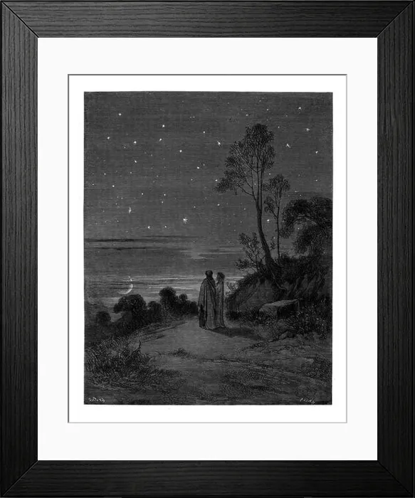 Framed Print : The Darkening Sky of the First Night From the Divine Comedy by 14th century Italian poet Dante Alighieri