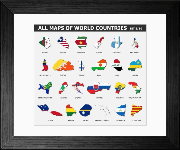 Framed Print : All maps of world countries and flags Framed Print : All maps of world countries and flags