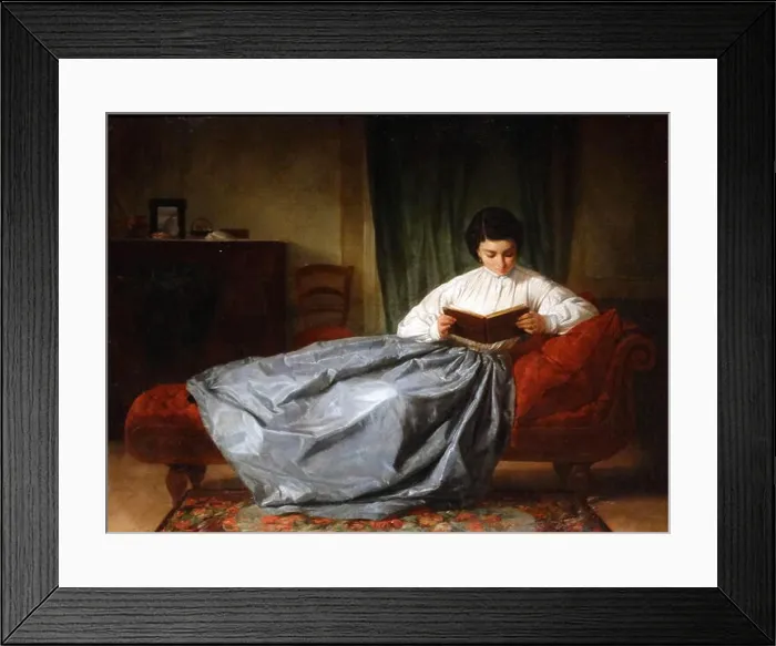 Framed Print : Painting depicting a woman browsing the album by Josep Duran (1849-1928) Spanish painter. Dated 1872 Framed Print : Painting depicting a woman browsing the album by Josep Duran (1849-1928) Spanish painter. Dated 1872