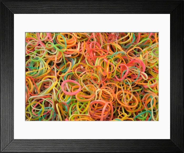 Framed Print : Assorted fluorescent colored rubber bands