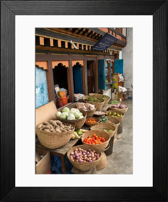 Framed Print : Eastern Bhutan, Trashigang, Rangjung, locally grown vegetables on display outside General Store Framed Print : Eastern Bhutan, Trashigang, Rangjung, locally grown vegetables on display outside General Store