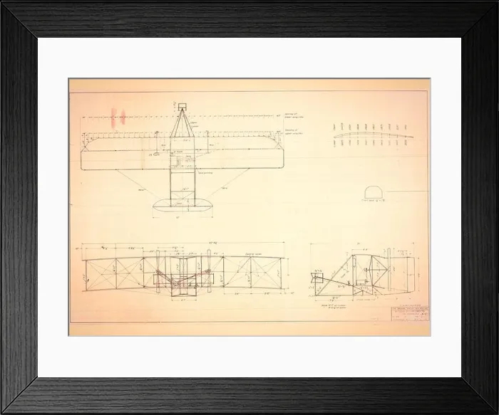 Framed Print : The original Wright brothers 1903 Airplane drawing blueprint Framed Print : The original Wright brothers 1903 Airplane drawing blueprint