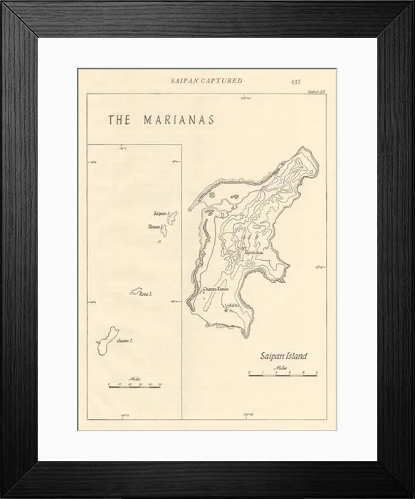 Framed Print : Marianas April-July 1944. World War 2. Saipan Guam. Pacific Ocean 1961 old map Framed Print : Marianas April-July 1944. World War 2. Saipan Guam. Pacific Ocean 1961 old map