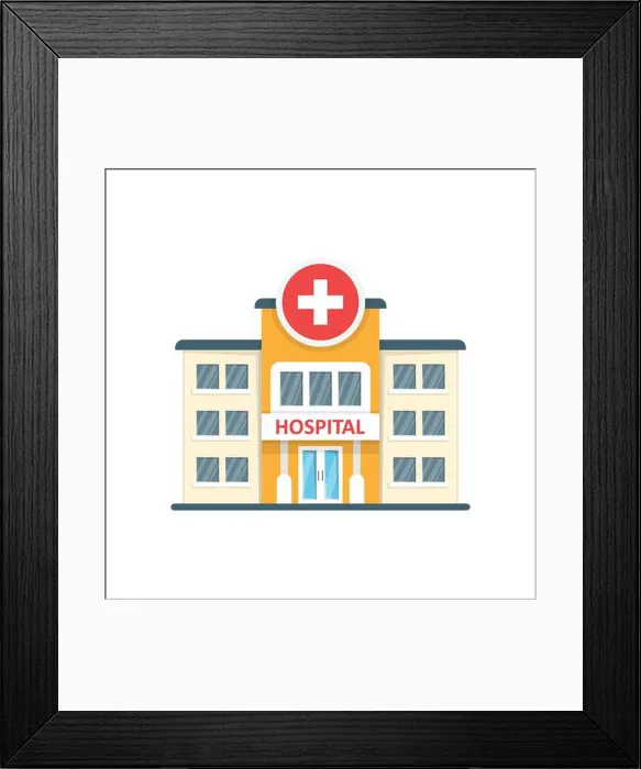 Framed Print : Hospital building icon in flat style Framed Print : Hospital building icon in flat style