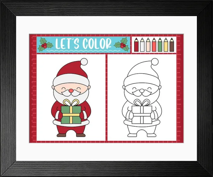 Framed Print : Christmas coloring page for children with cute kawaii Santa Claus Framed Print : Christmas coloring page for children with cute kawaii Santa Claus