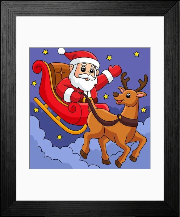Framed Print : Christmas Santa Sleigh a Reindeer Cartoon Colored Framed Print : Christmas Santa Sleigh a Reindeer Cartoon Colored