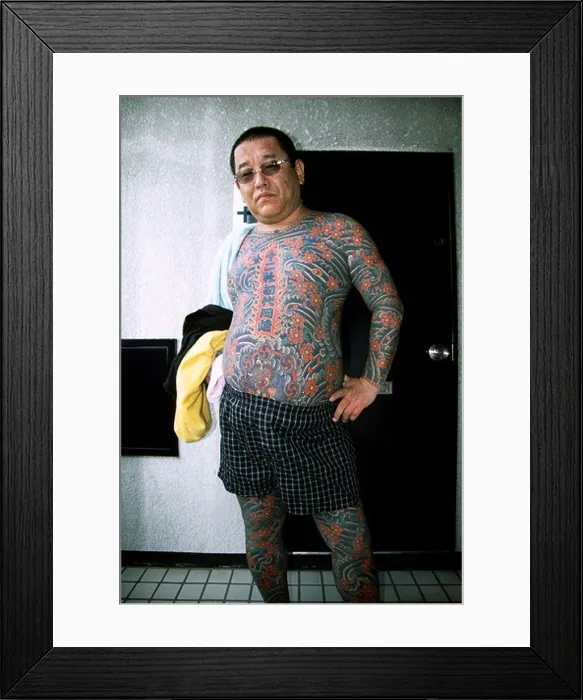 Framed Print : A Japanese man with a full body tattoo or Irezumi tattoo in Tokyo, Japan Framed Print : A Japanese man with a full body tattoo or Irezumi tattoo in Tokyo, Japan