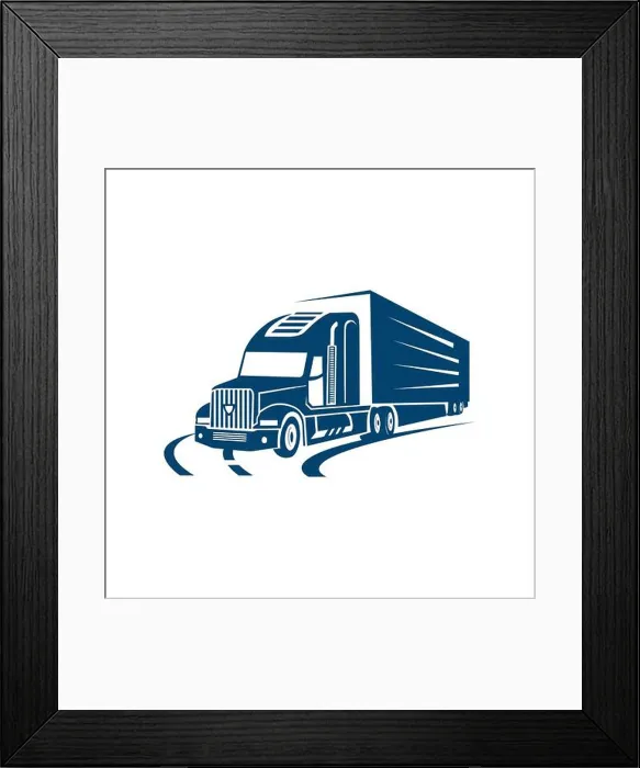 Framed Print : on the road truck logo design vector. heavy transportation logotype sign illustration Framed Print : on the road truck logo design vector. heavy transportation logotype sign illustration