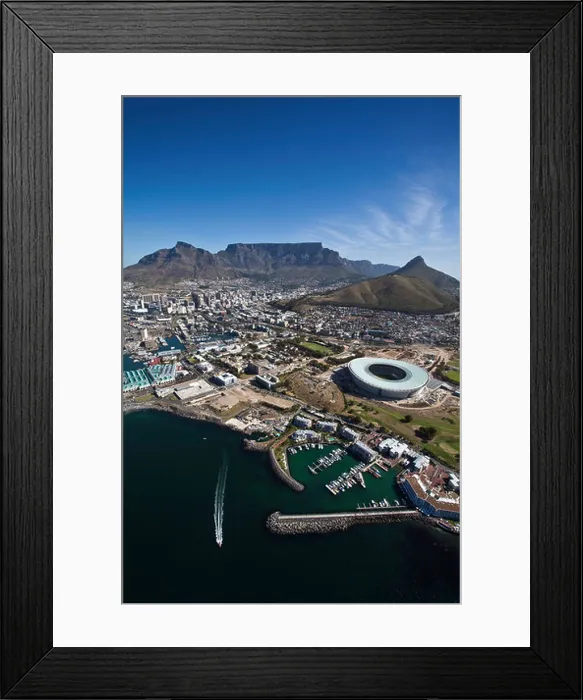 Framed Print : Aerial View onto and Greenpoint Stadium, Cape Town, Western Cape, South Africa Framed Print : Aerial View onto and Greenpoint Stadium, Cape Town, Western Cape, South Africa