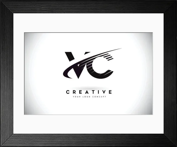 Framed Print : VC V C Letter Logo Design with Swoosh and Black Lines. Modern Creative zebra lines Letters Vector Logo Framed Print : VC V C Letter Logo Design with Swoosh and Black Lines. Modern Creative zebra lines Letters Vector Logo