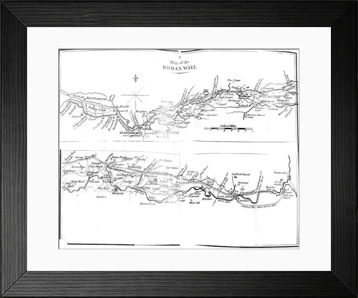 Framed Print : English: Map of Hadrian's Wall from The History of the Roman Wall by William Hutton Framed Print : English: Map of Hadrian's Wall from The History of the Roman Wall by William Hutton