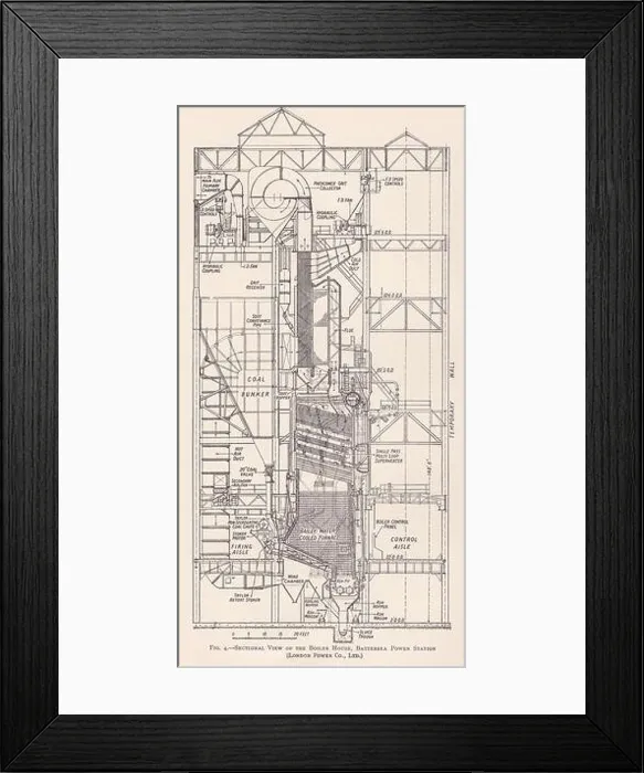 Framed Print : Vintage diagram of a sectional view of the Boiler House, Battersea Power Station Framed Print : Vintage diagram of a sectional view of the Boiler House, Battersea Power Station