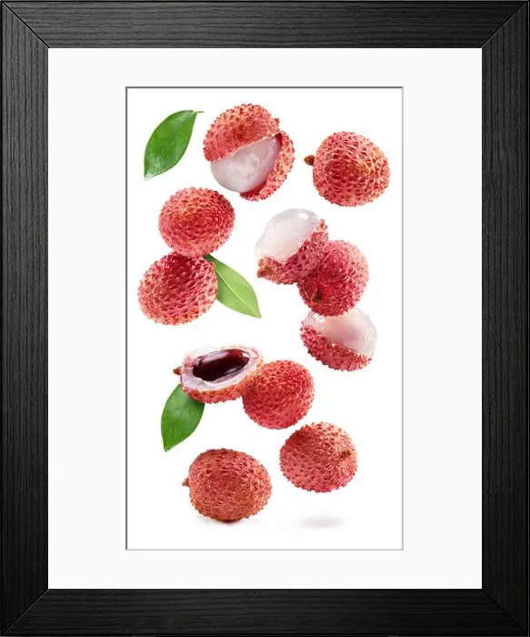 Framed Print : Set of flying lychee fruits isolated on white background Framed Print : Set of flying lychee fruits isolated on white background
