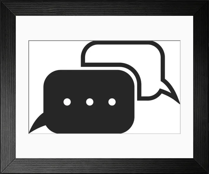 Framed Print : Chat dialog icon. Two speech bubbles. Talk in messenger symbol Framed Print : Chat dialog icon. Two speech bubbles. Talk in messenger symbol
