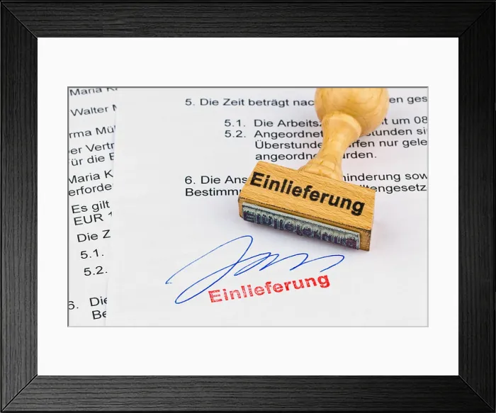 Framed Print : A stamp of wood lies on a document Framed Print : A stamp of wood lies on a document