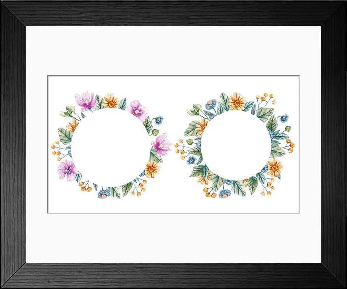 Framed Print : Round frames with watercolor wildflowers Framed Print : Round frames with watercolor wildflowers