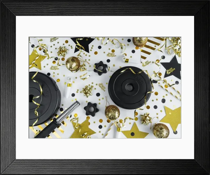 Framed Print : Gym dumbbell weight plates, golden decorations Framed Print : Gym dumbbell weight plates, golden decorations
