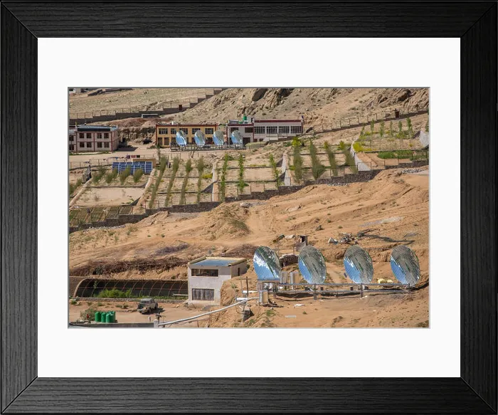 Framed Print : Big Solar Water Boilers in modern experimental school in Leh, Ladakh, India. Alternative energy conсept Framed Print : Big Solar Water Boilers in modern experimental school in Leh, Ladakh, India. Alternative energy conсept