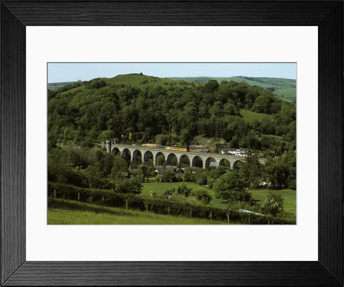 Framed Print : Train on Heart of Wales Line crossing Knucklas Viaduct, Powys, Wales, UK Framed Print : Train on Heart of Wales Line crossing Knucklas Viaduct, Powys, Wales, UK