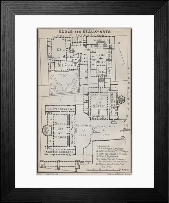 Framed Print : ÉCOLE ECOLE DES BEAUX-ARTS floor plan. 14 rue Bonaparte, Paris 6e, 1910 map