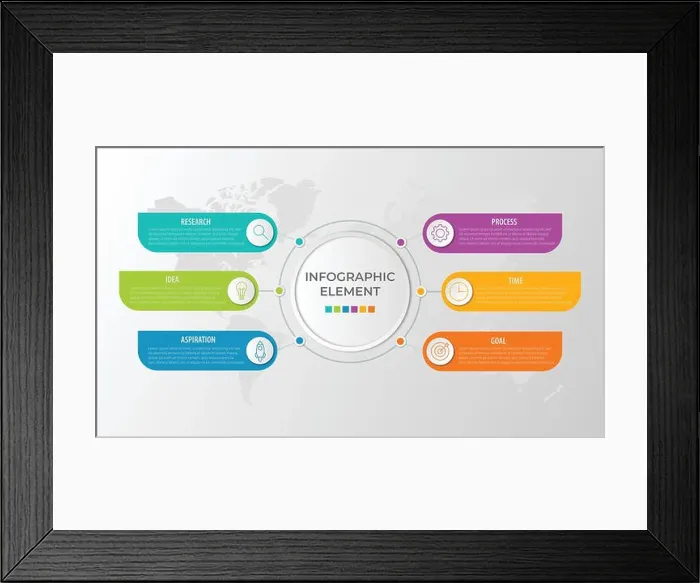 Framed Print : Presentation business infographic template with 6 options Framed Print : Presentation business infographic template with 6 options