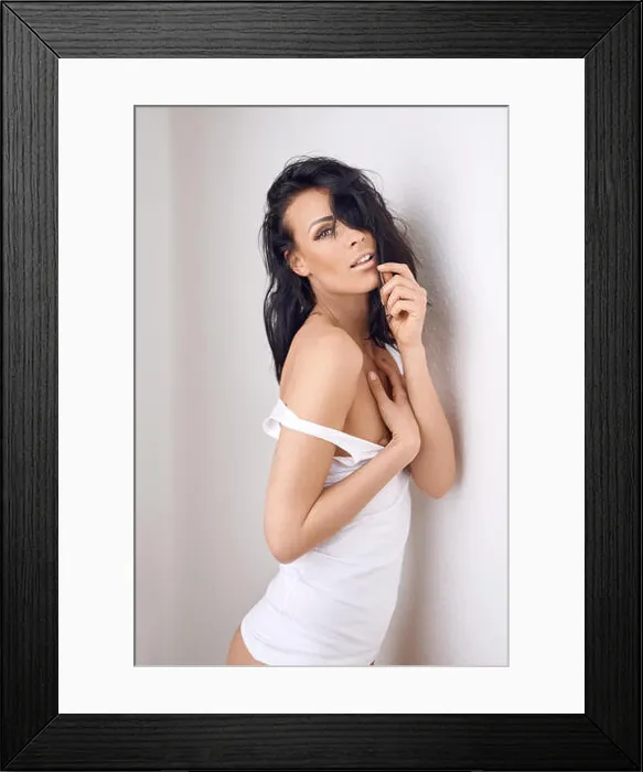 Framed Print : Sexy middle-aged woman in an off the shoulder white summer top with bare breast Framed Print : Sexy middle-aged woman in an off the shoulder white summer top with bare breast