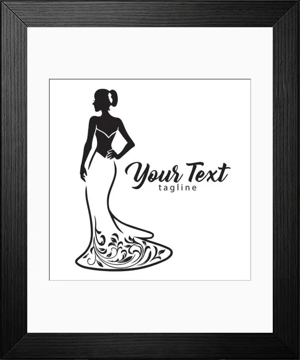 Framed Print : Elegant Wedding Bridal Wear Fashion Boutique Logo. Gown Sexy Dress Design Vector Line Illustration Framed Print : Elegant Wedding Bridal Wear Fashion Boutique Logo. Gown Sexy Dress Design Vector Line Illustration