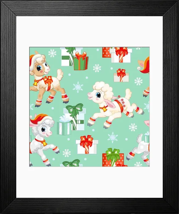 Framed Print : Seamless pattern with cute lamb character Framed Print : Seamless pattern with cute lamb character