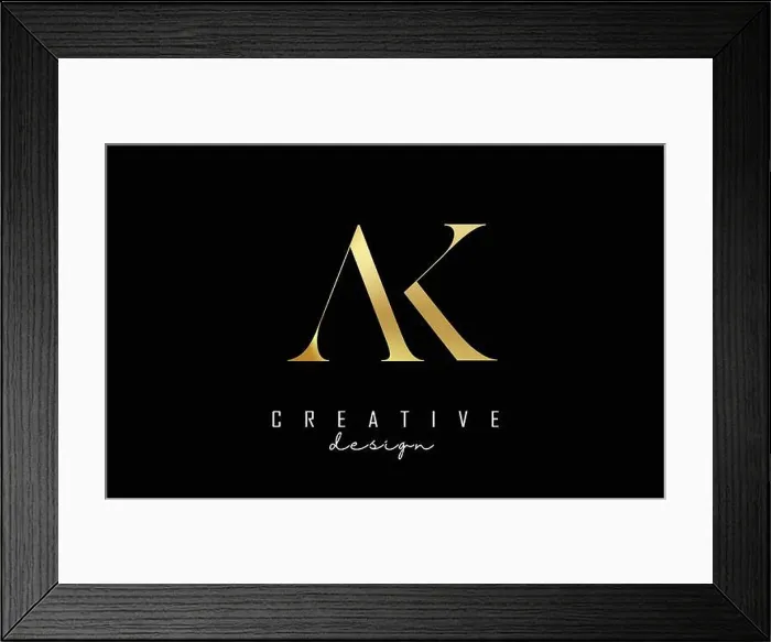 Framed Print : Golden Ak a k letter design logo logotype concept with serif font and elegant style