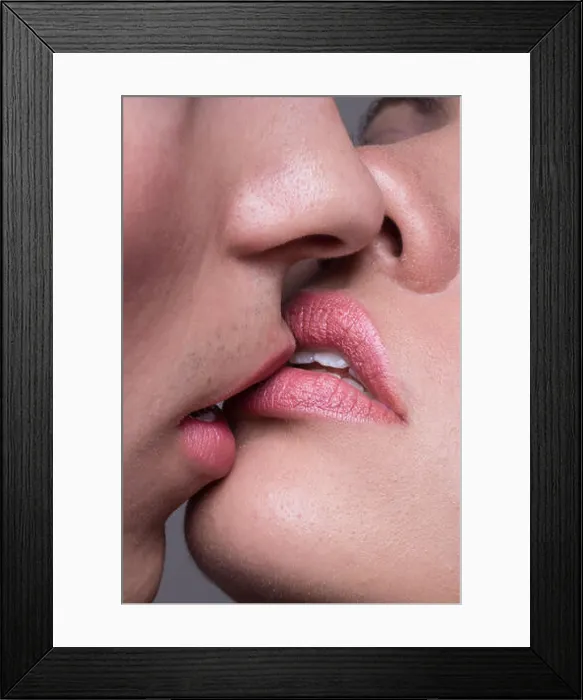 Framed Print : Close-up two lips kissing sensual intimate, man woman girl boy Framed Print : Close-up two lips kissing sensual intimate, man woman girl boy