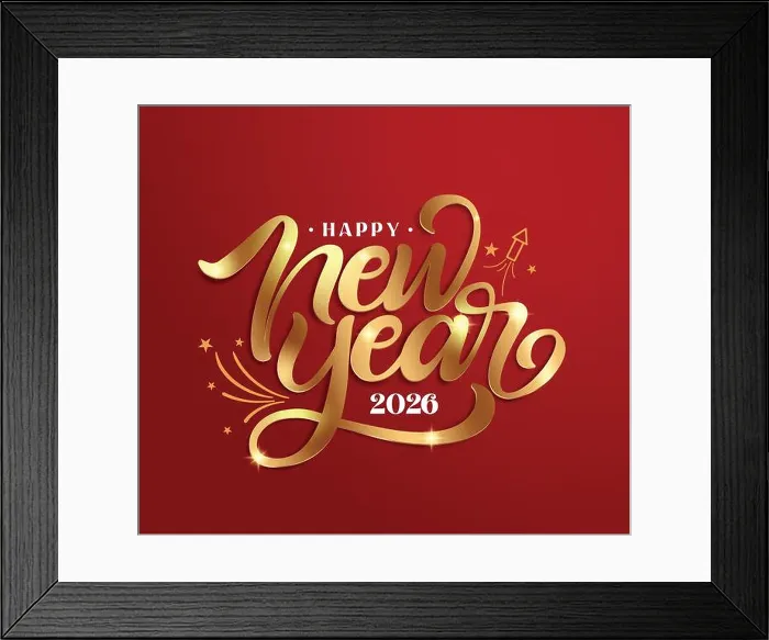 Framed Print : Happy new year 2026 greeting card clipart design Framed Print : Happy new year 2026 greeting card clipart design