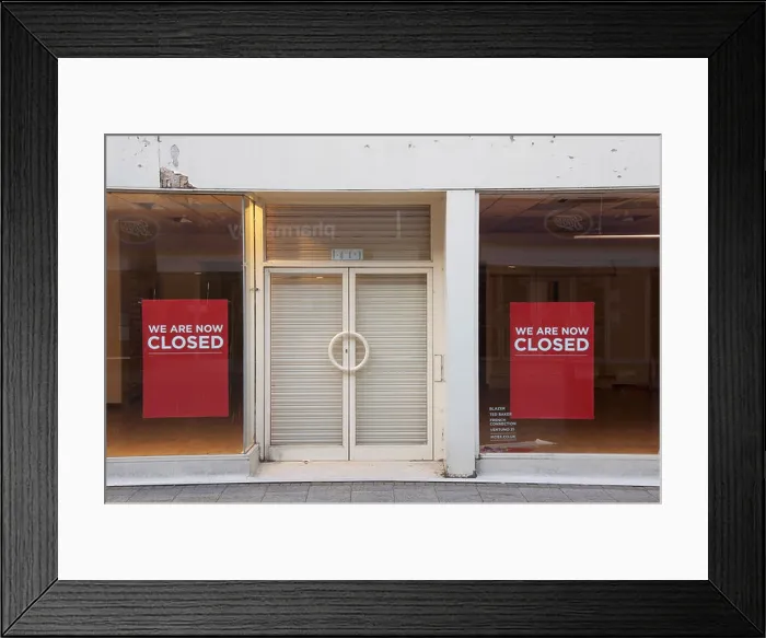 Framed Print : Closed. This empty shop in Dorchester is just one of the many casualties of the global economic crisis Framed Print : Closed. This empty shop in Dorchester is just one of the many casualties of the global economic crisis