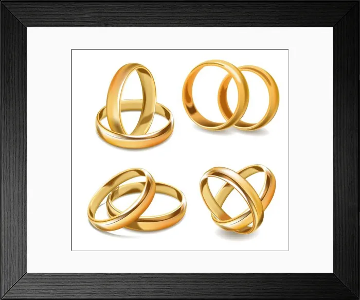Framed Print : Yellow gold wedding rings and two bands realistic vector collection Framed Print : Yellow gold wedding rings and two bands realistic vector collection