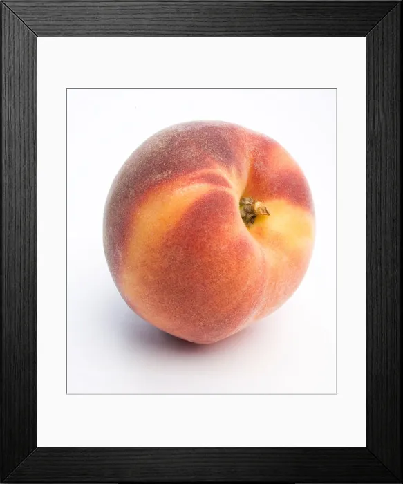 Framed Print : Red Haven peach on white background, close-up Framed Print : Red Haven peach on white background, close-up