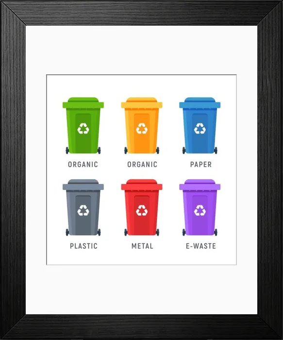 Framed Print : Trash container bin icon. Garbage can metal recycle basket box for trash waste symbol Framed Print : Trash container bin icon. Garbage can metal recycle basket box for trash waste symbol